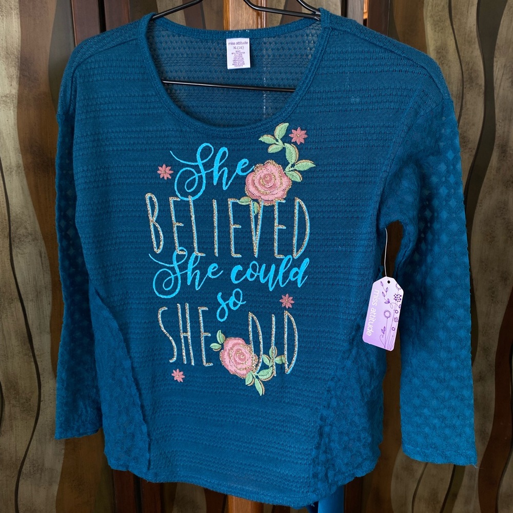 NWT miss attitude long sleeve top with tank, girls xl 16